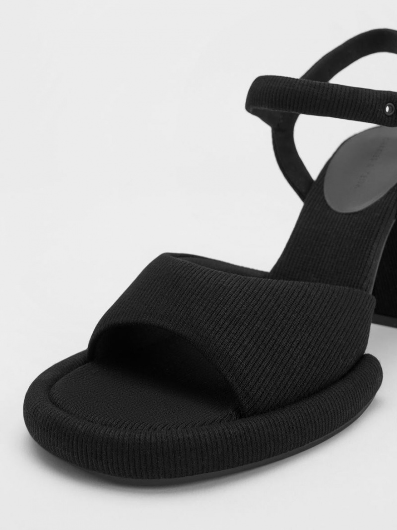 σανδαλια με τακουνι Charles And Keith Sinead Woven Trapeze Heel Buckled μαυρα | 09748-EOTA