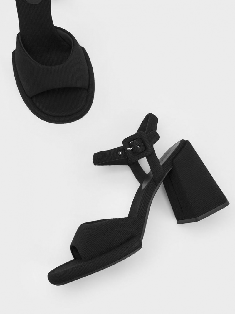 σανδαλια με τακουνι Charles And Keith Sinead Woven Trapeze Heel Buckled μαυρα | 09748-EOTA
