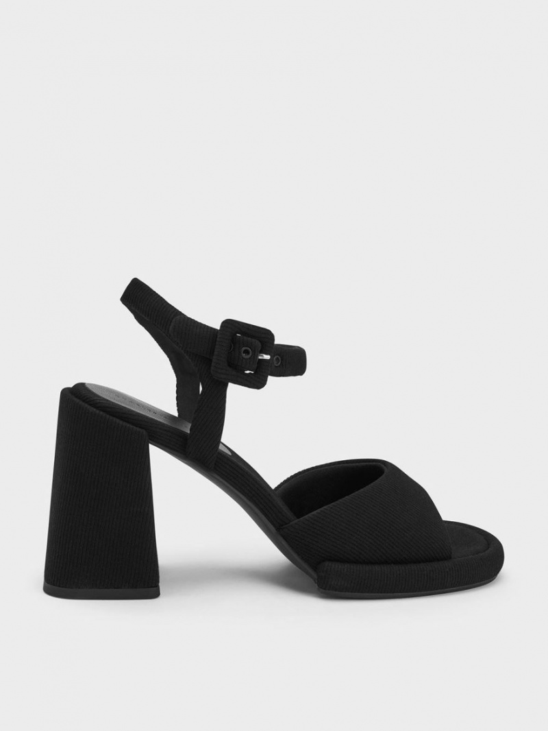 σανδαλια με τακουνι Charles And Keith Sinead Woven Trapeze Heel Buckled μαυρα | 09748-EOTA