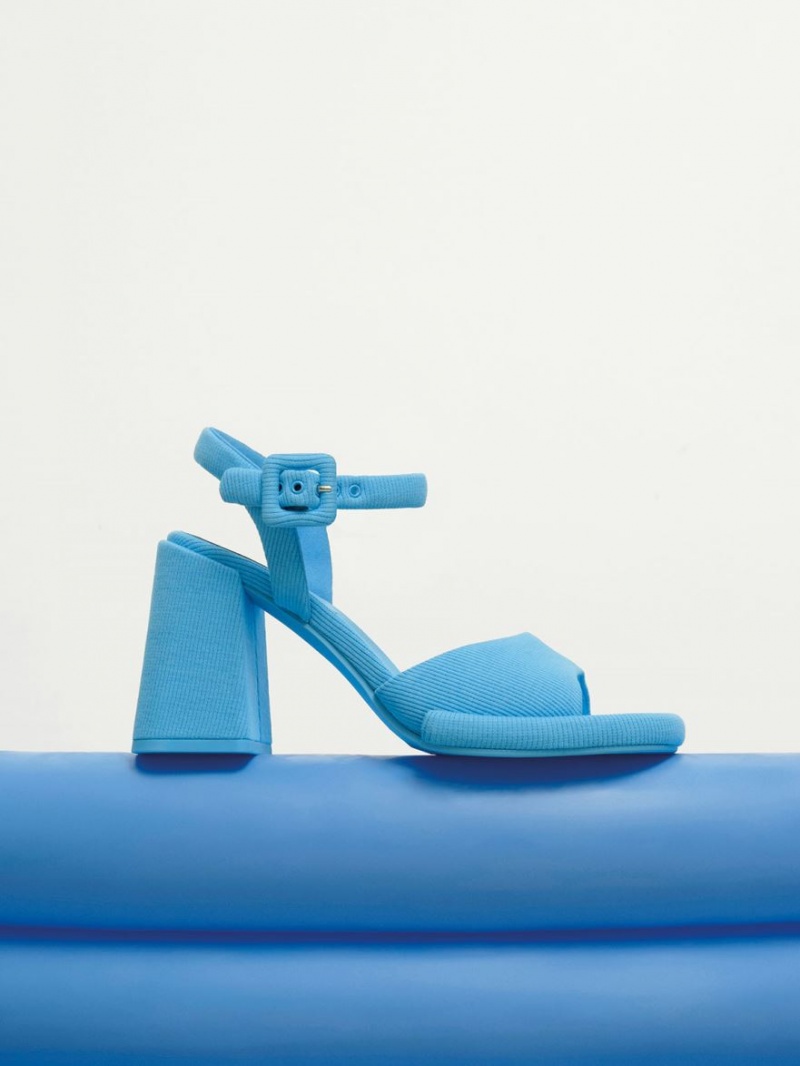 σανδαλια με τακουνι Charles And Keith Sinead Woven Trapeze Heel Buckled μπλε | 13962-ZEYB