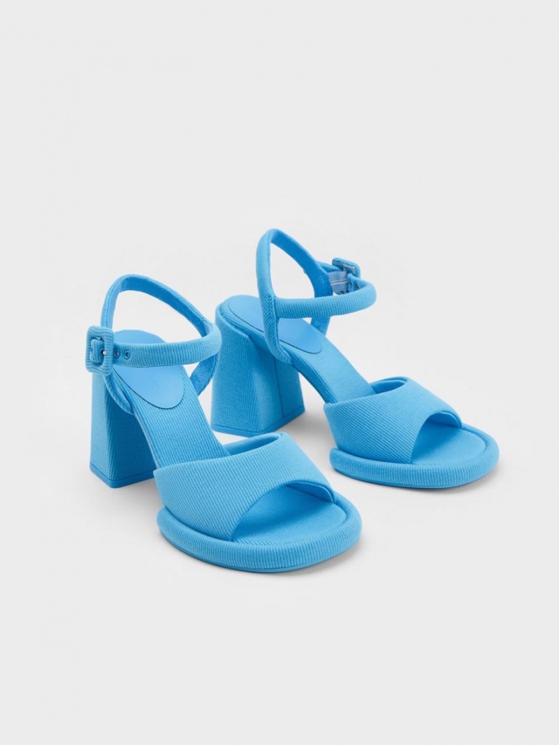 σανδαλια με τακουνι Charles And Keith Sinead Woven Trapeze Heel Buckled μπλε | 13962-ZEYB