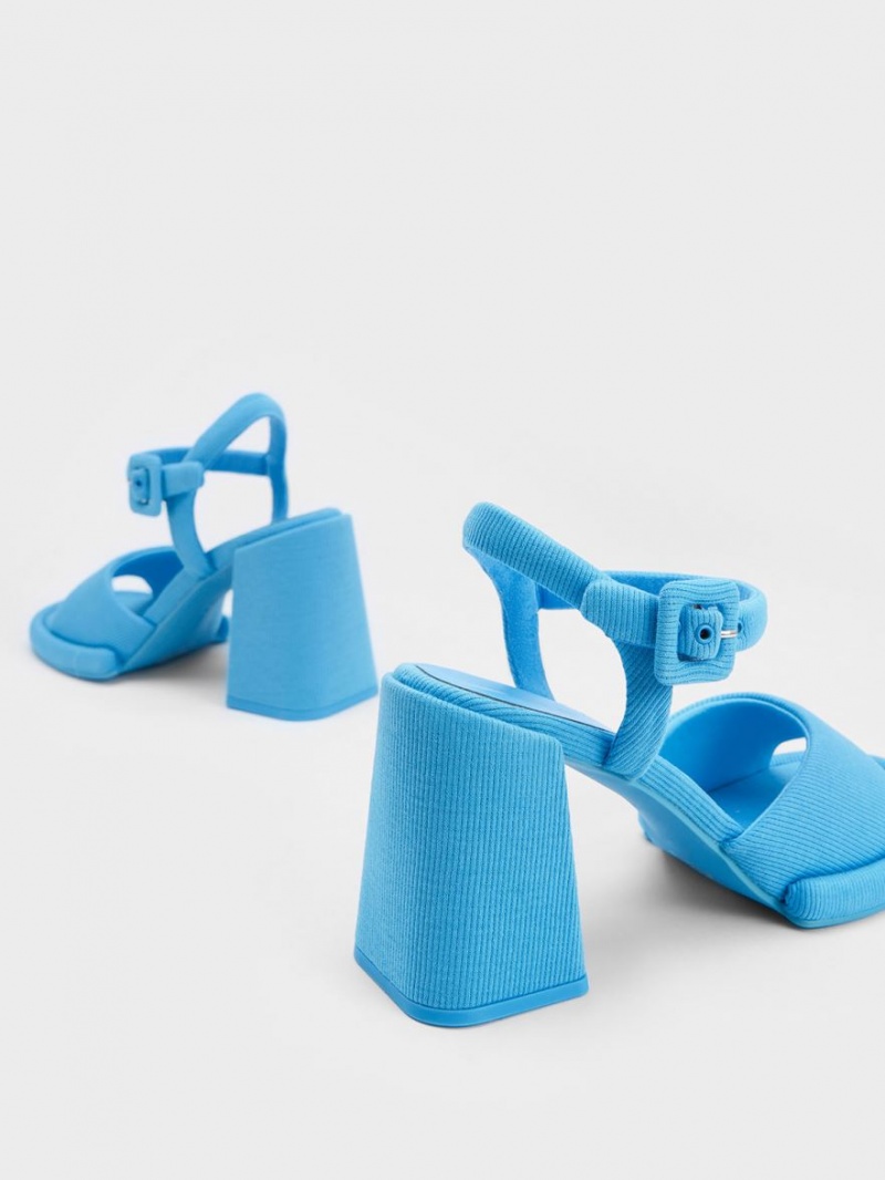 σανδαλια με τακουνι Charles And Keith Sinead Woven Trapeze Heel Buckled μπλε | 13962-ZEYB