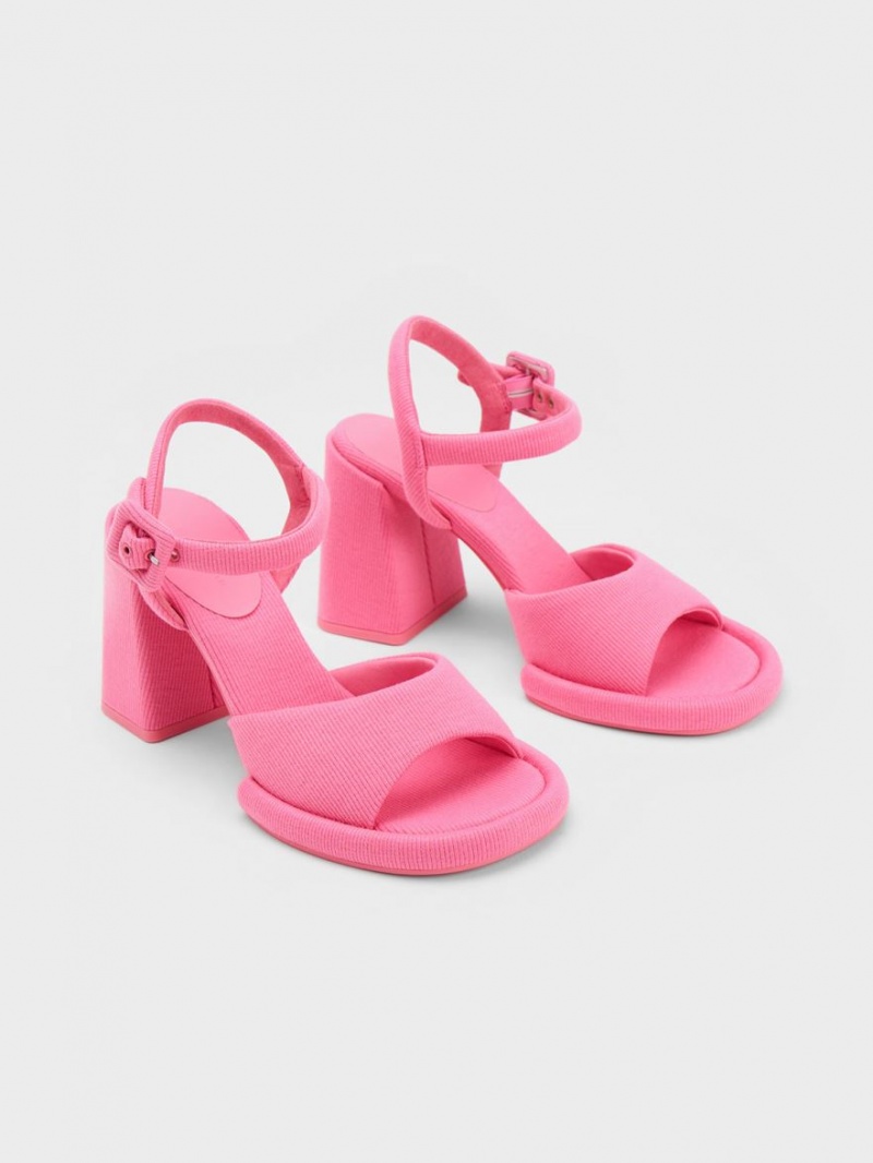 σανδαλια με τακουνι Charles And Keith Sinead Woven Trapeze Heel Buckled ροζ | 89150-BOGY