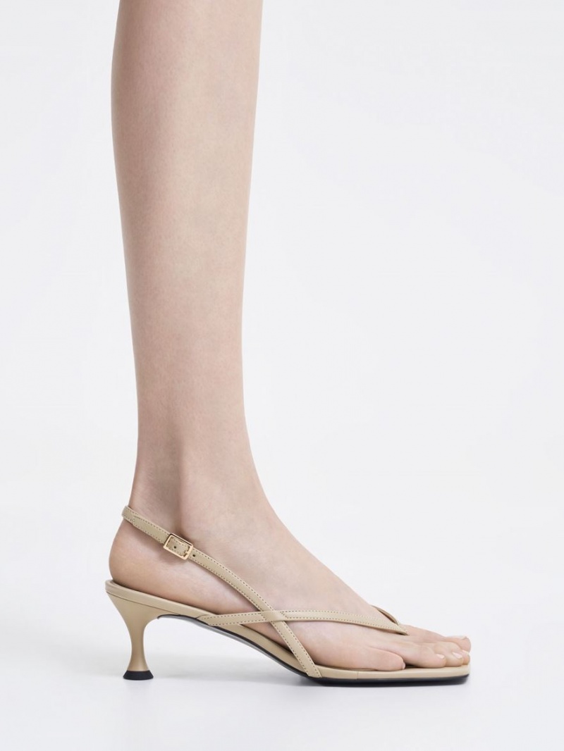 σανδαλια με τακουνι Charles And Keith Slingback Στρινγκ Μπεζ | 70146-PUKG