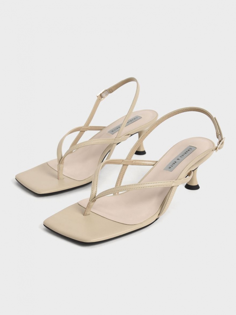 σανδαλια με τακουνι Charles And Keith Slingback Στρινγκ Μπεζ | 70146-PUKG
