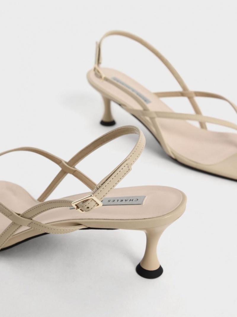 σανδαλια με τακουνι Charles And Keith Slingback Στρινγκ Μπεζ | 70146-PUKG