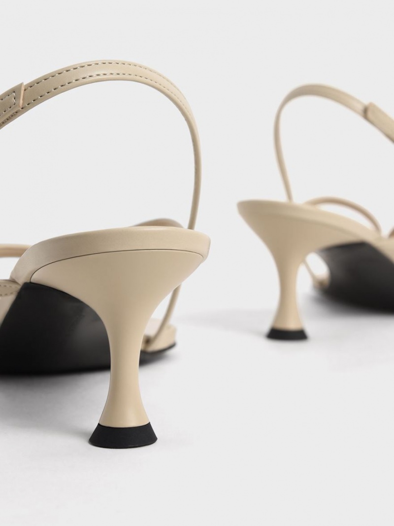 σανδαλια με τακουνι Charles And Keith Slingback Στρινγκ Μπεζ | 70146-PUKG