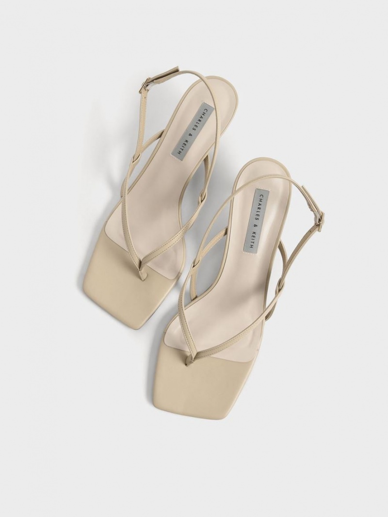σανδαλια με τακουνι Charles And Keith Slingback Στρινγκ Μπεζ | 70146-PUKG