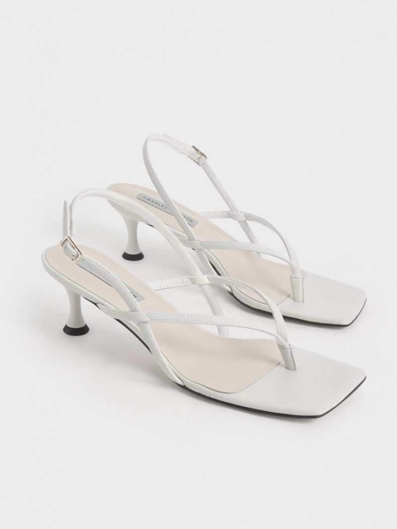 σανδαλια με τακουνι Charles And Keith Slingback Στρινγκ ασπρα | 96527-TYJX