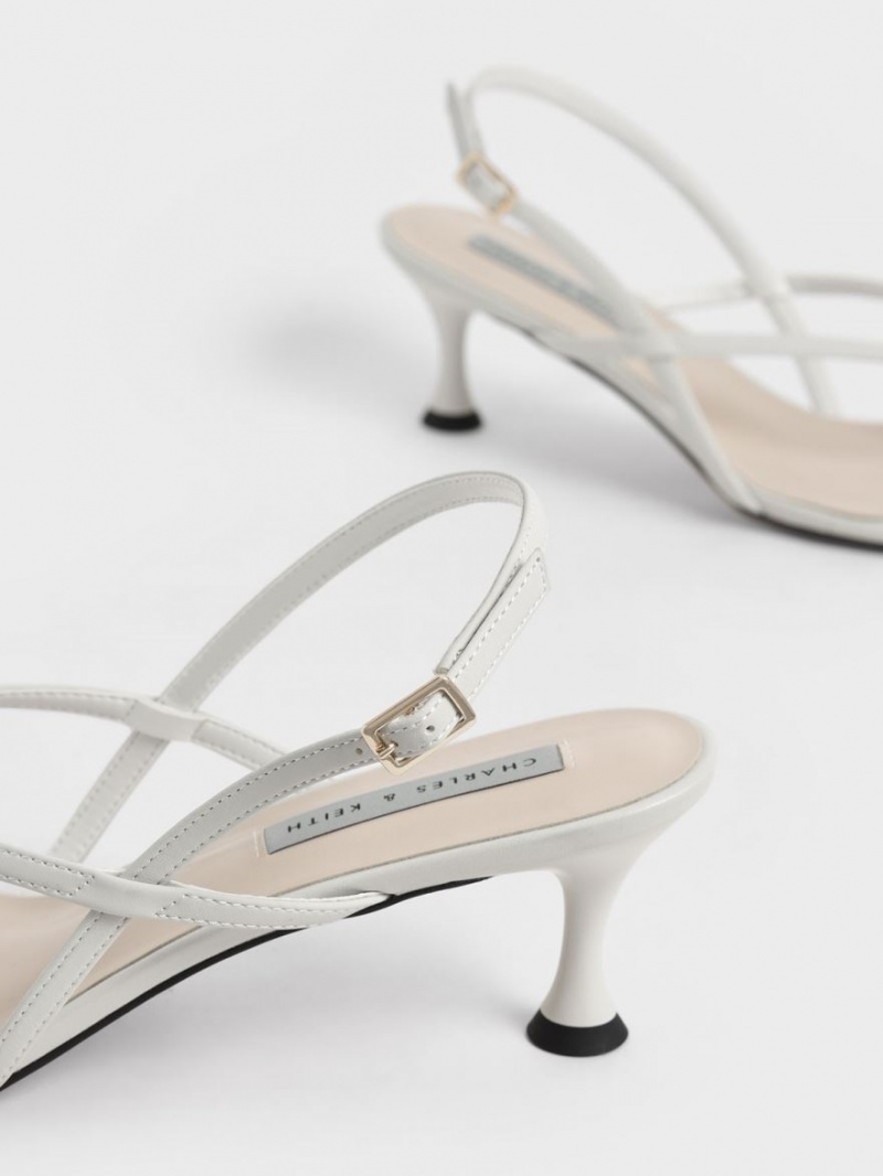 σανδαλια με τακουνι Charles And Keith Slingback Στρινγκ ασπρα | 96527-TYJX