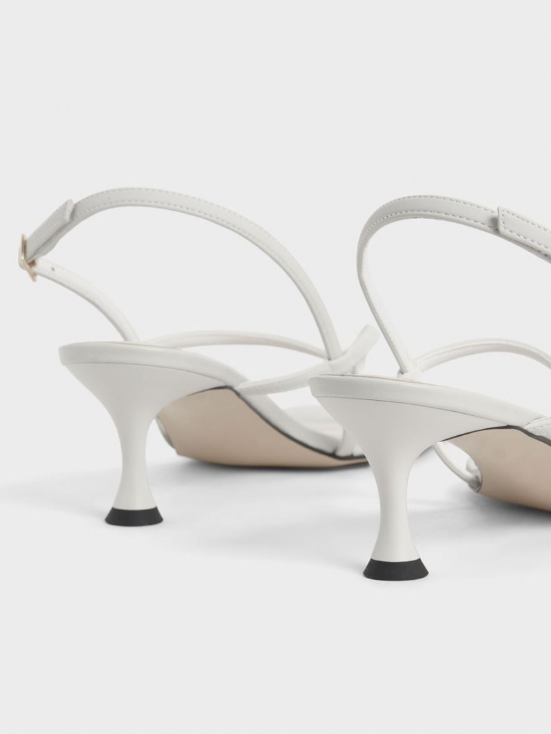 σανδαλια με τακουνι Charles And Keith Slingback Στρινγκ ασπρα | 96527-TYJX