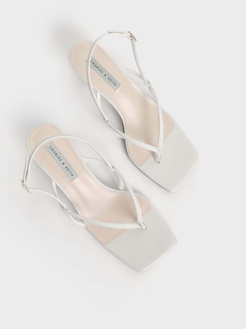σανδαλια με τακουνι Charles And Keith Slingback Στρινγκ ασπρα | 96527-TYJX