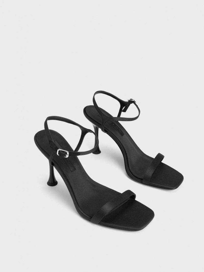 σανδαλια με τακουνι Charles And Keith Spool Heel Satin μαυρα | 94687-XHZR