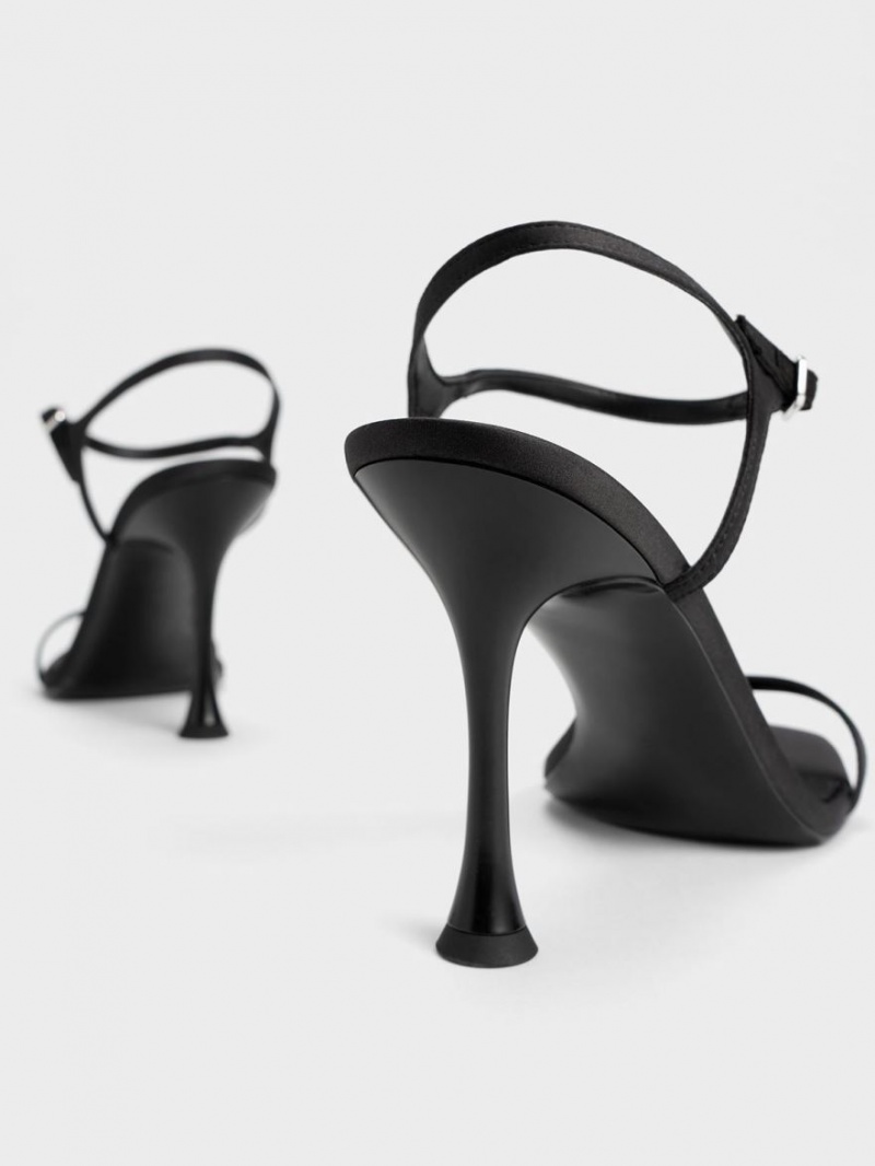 σανδαλια με τακουνι Charles And Keith Spool Heel Satin μαυρα | 94687-XHZR