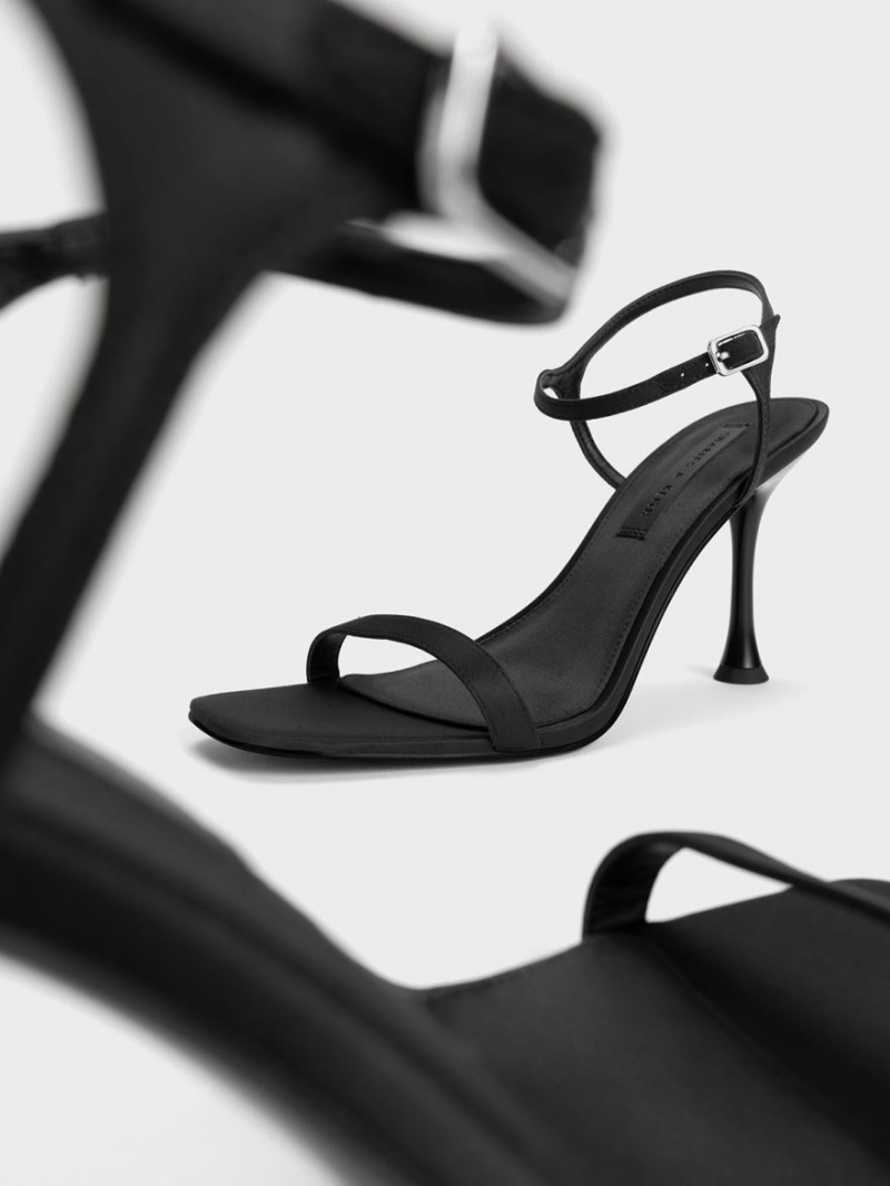 σανδαλια με τακουνι Charles And Keith Spool Heel Satin μαυρα | 94687-XHZR
