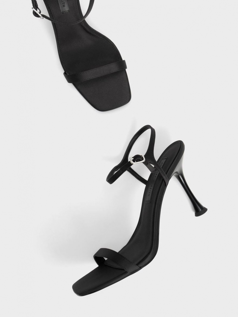 σανδαλια με τακουνι Charles And Keith Spool Heel Satin μαυρα | 94687-XHZR
