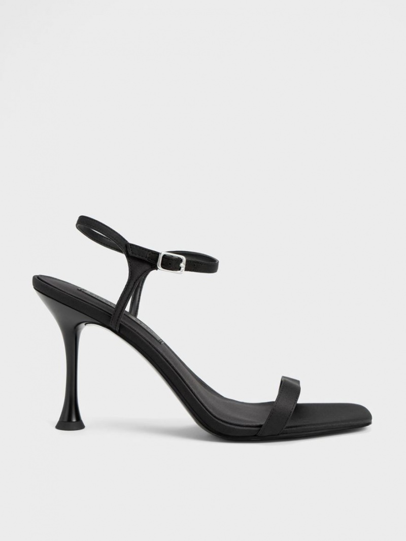 σανδαλια με τακουνι Charles And Keith Spool Heel Satin μαυρα | 94687-XHZR