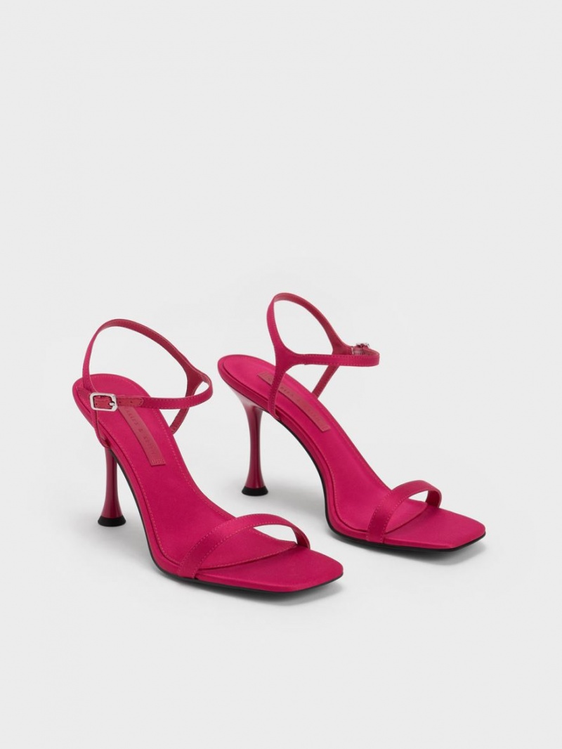 σανδαλια με τακουνι Charles And Keith Spool Heel Satin κοκκινα | 05246-VOFM