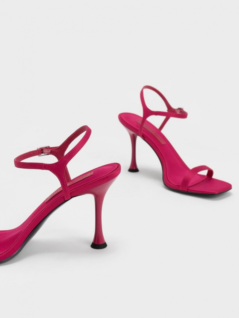 σανδαλια με τακουνι Charles And Keith Spool Heel Satin κοκκινα | 05246-VOFM