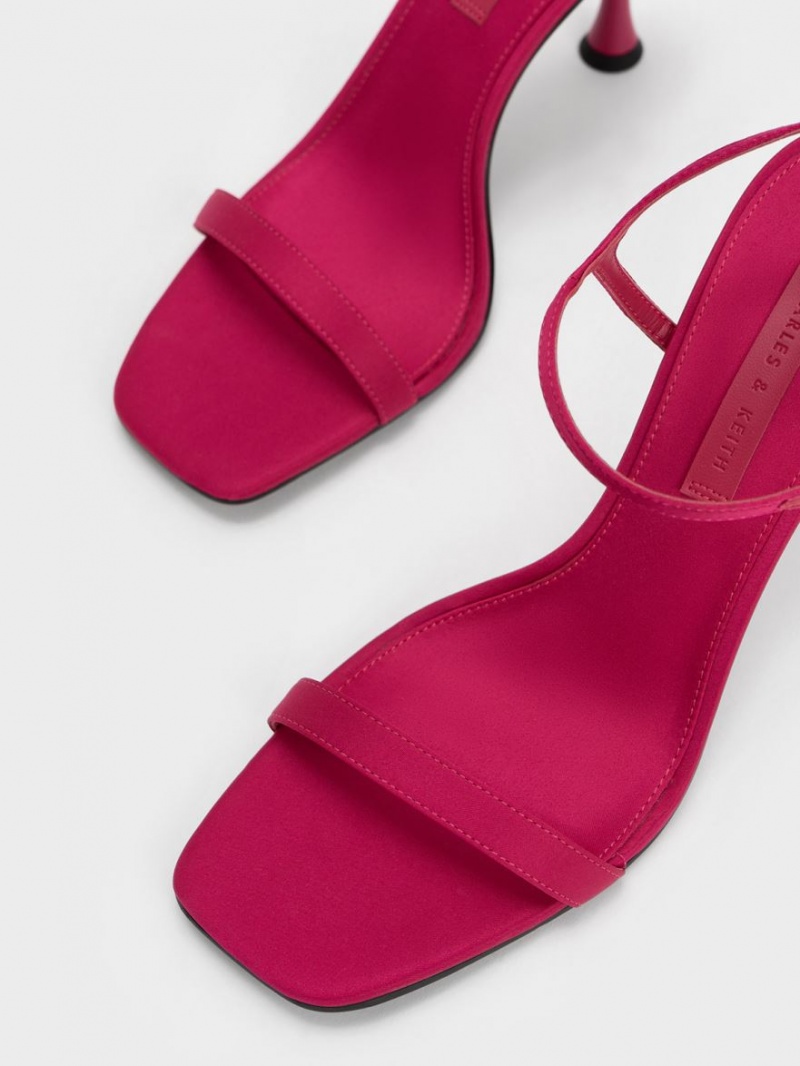 σανδαλια με τακουνι Charles And Keith Spool Heel Satin κοκκινα | 05246-VOFM