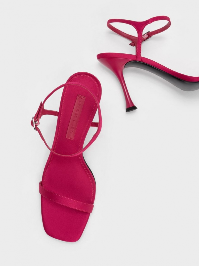σανδαλια με τακουνι Charles And Keith Spool Heel Satin κοκκινα | 05246-VOFM