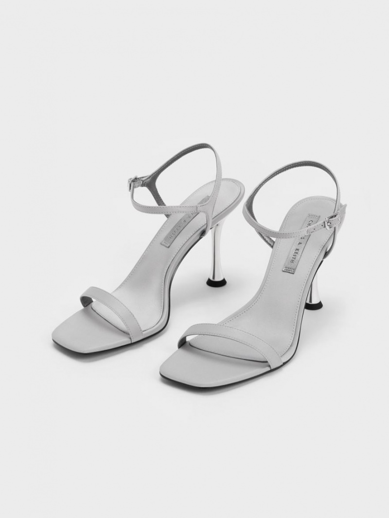 σανδαλια με τακουνι Charles And Keith Spool Heel Satin γκρι | 03785-ULEH
