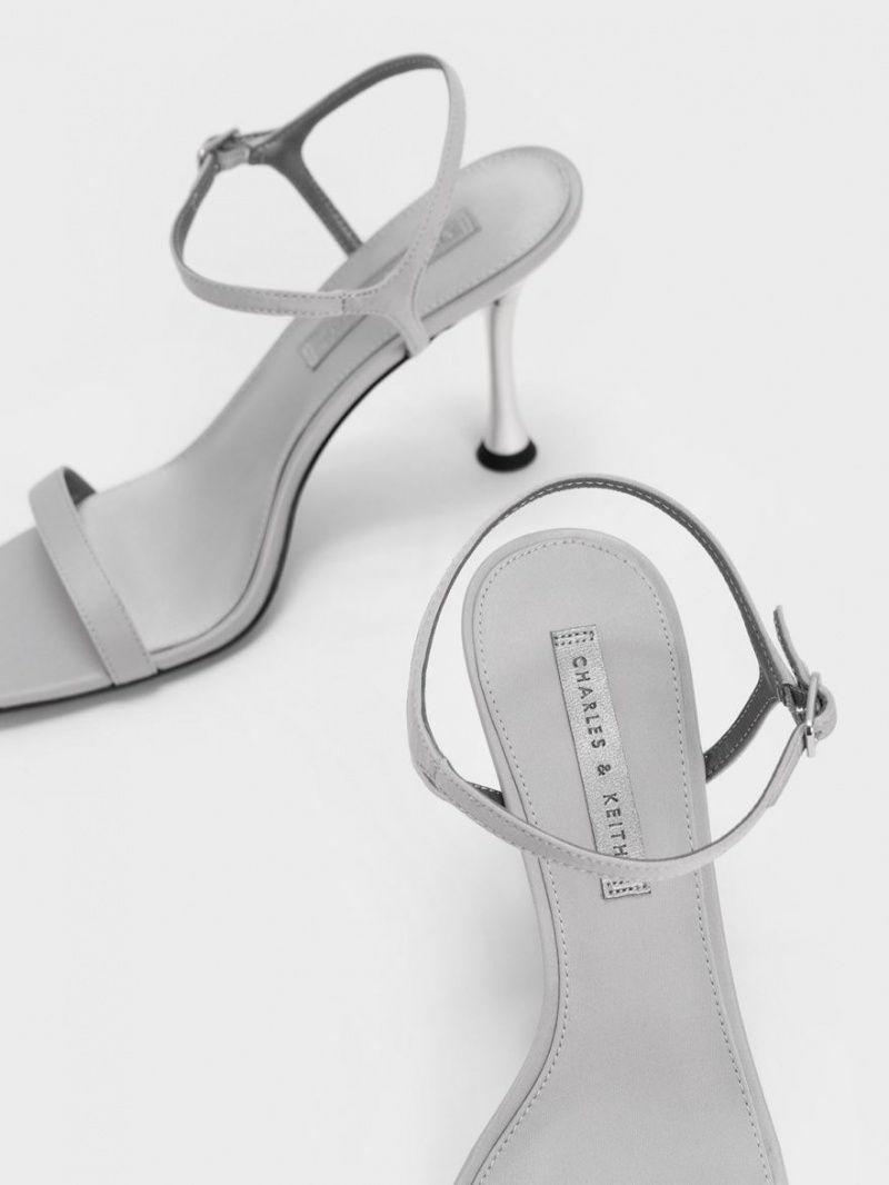 σανδαλια με τακουνι Charles And Keith Spool Heel Satin γκρι | 03785-ULEH
