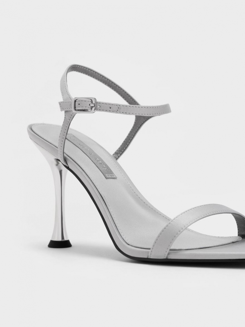 σανδαλια με τακουνι Charles And Keith Spool Heel Satin γκρι | 03785-ULEH
