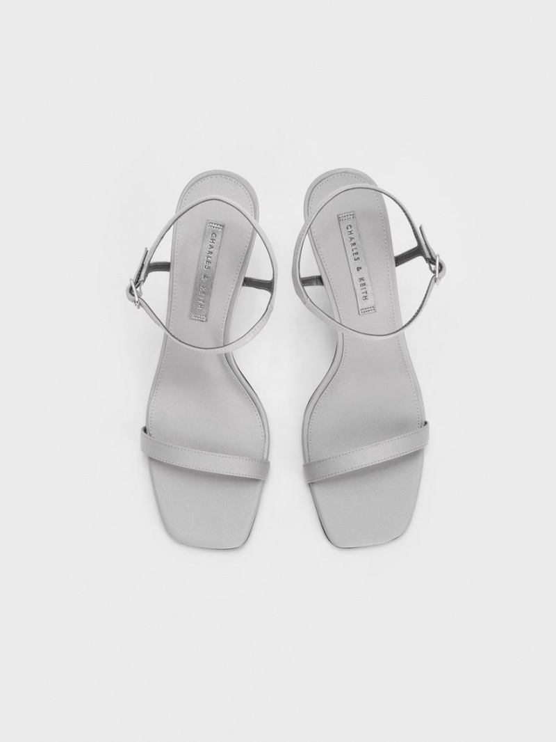 σανδαλια με τακουνι Charles And Keith Spool Heel Satin γκρι | 03785-ULEH