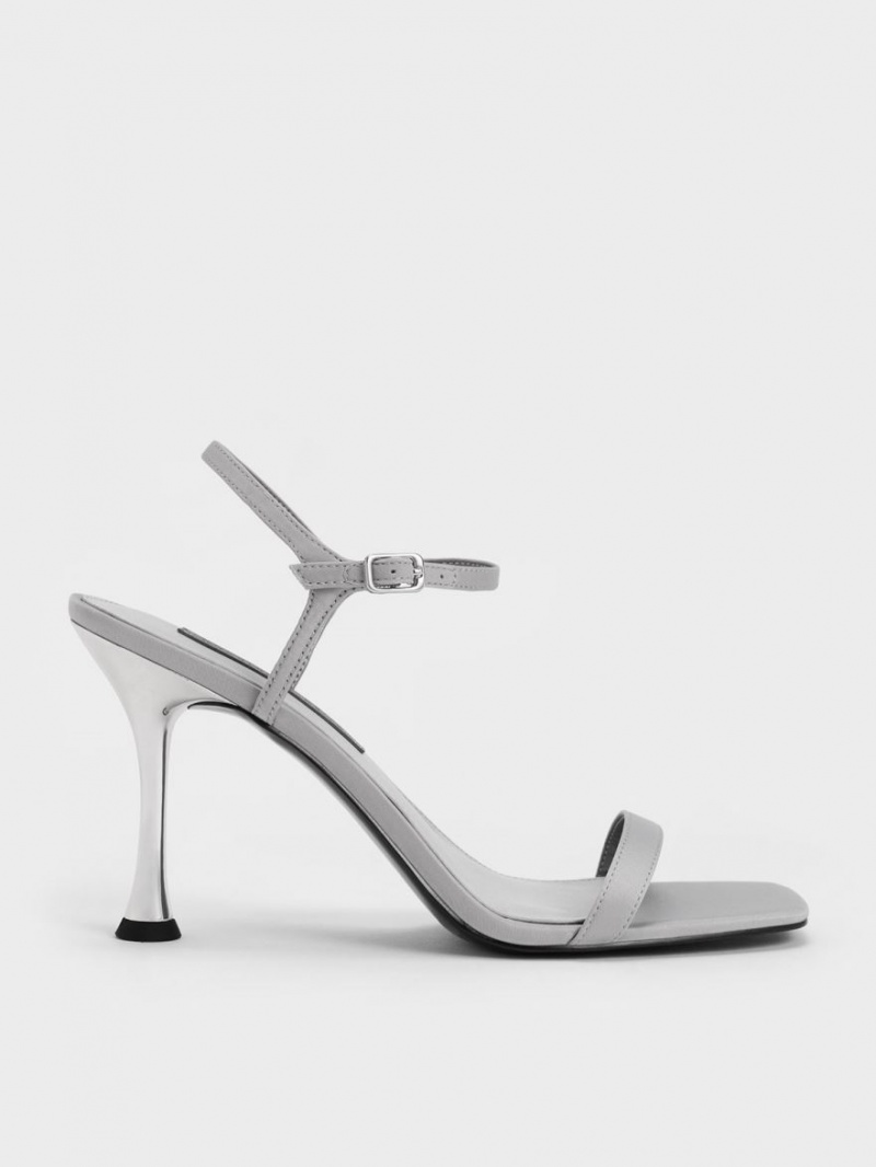 σανδαλια με τακουνι Charles And Keith Spool Heel Satin γκρι | 03785-ULEH