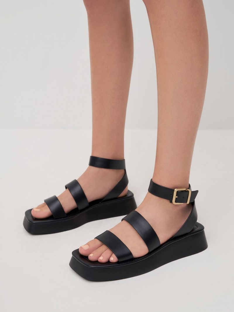 Σανδάλια Με Λουριά Charles And Keith Square toe Ankle μαυρα | 30418-FPNZ