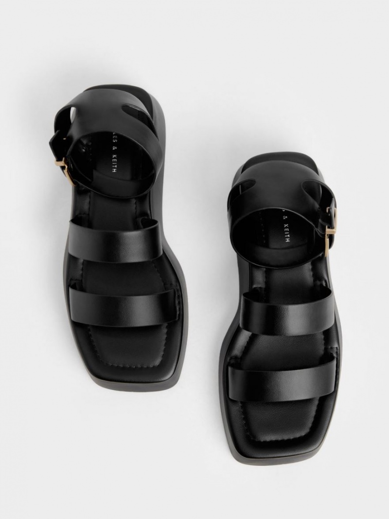 Σανδάλια Με Λουριά Charles And Keith Square toe Ankle μαυρα | 30418-FPNZ