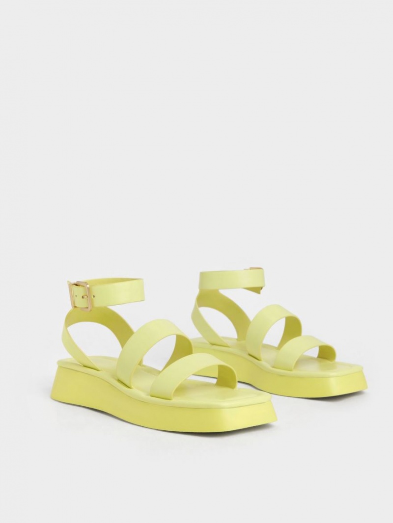 Σανδάλια Με Λουριά Charles And Keith Square toe Ankle κίτρινα | 06573-OYMR