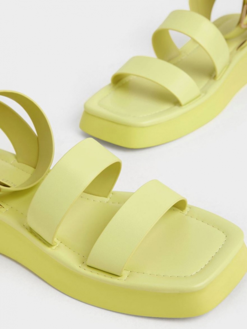 Σανδάλια Με Λουριά Charles And Keith Square toe Ankle κίτρινα | 06573-OYMR