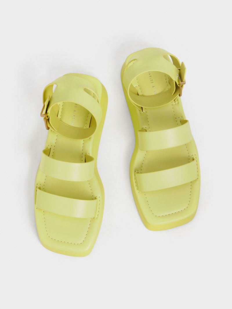 Σανδάλια Με Λουριά Charles And Keith Square toe Ankle κίτρινα | 06573-OYMR