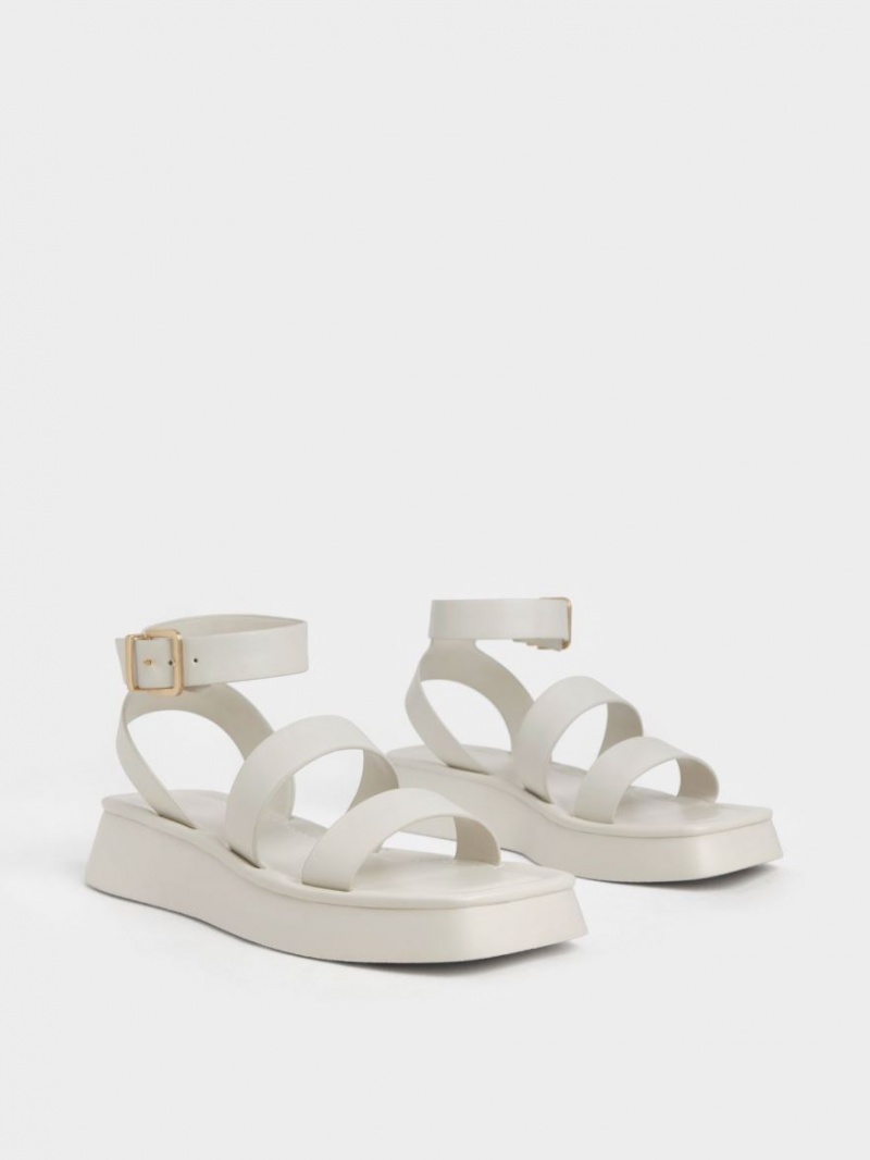Σανδάλια Με Λουριά Charles And Keith Square toe Ankle ασπρα | 36904-BGZT