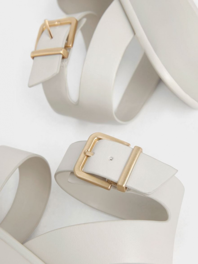 Σανδάλια Με Λουριά Charles And Keith Square toe Ankle ασπρα | 36904-BGZT