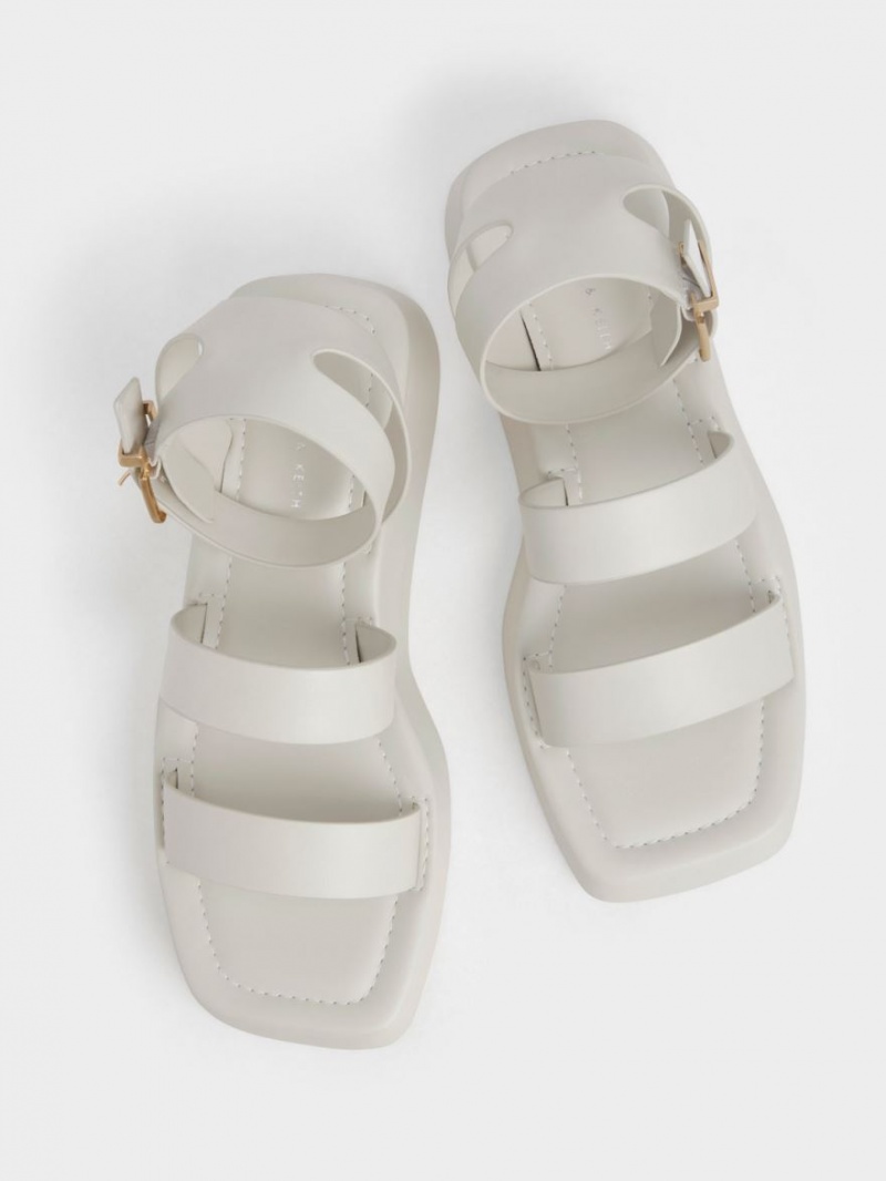 Σανδάλια Με Λουριά Charles And Keith Square toe Ankle ασπρα | 36904-BGZT