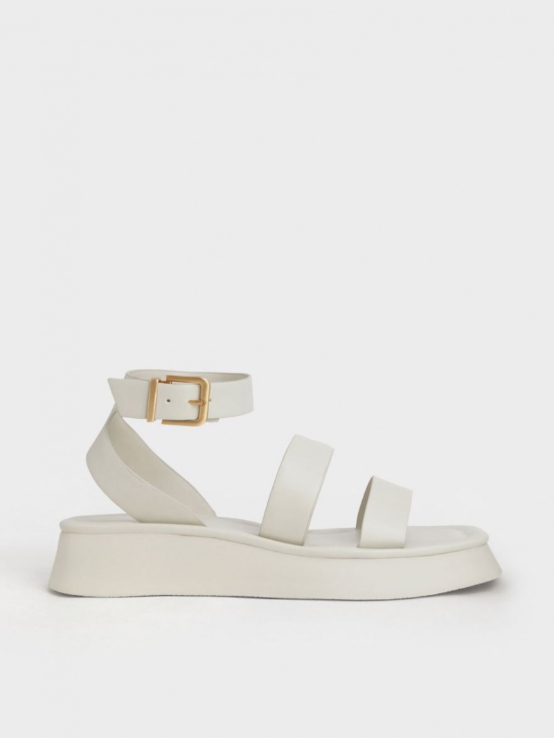 Σανδάλια Με Λουριά Charles And Keith Square toe Ankle ασπρα | 36904-BGZT