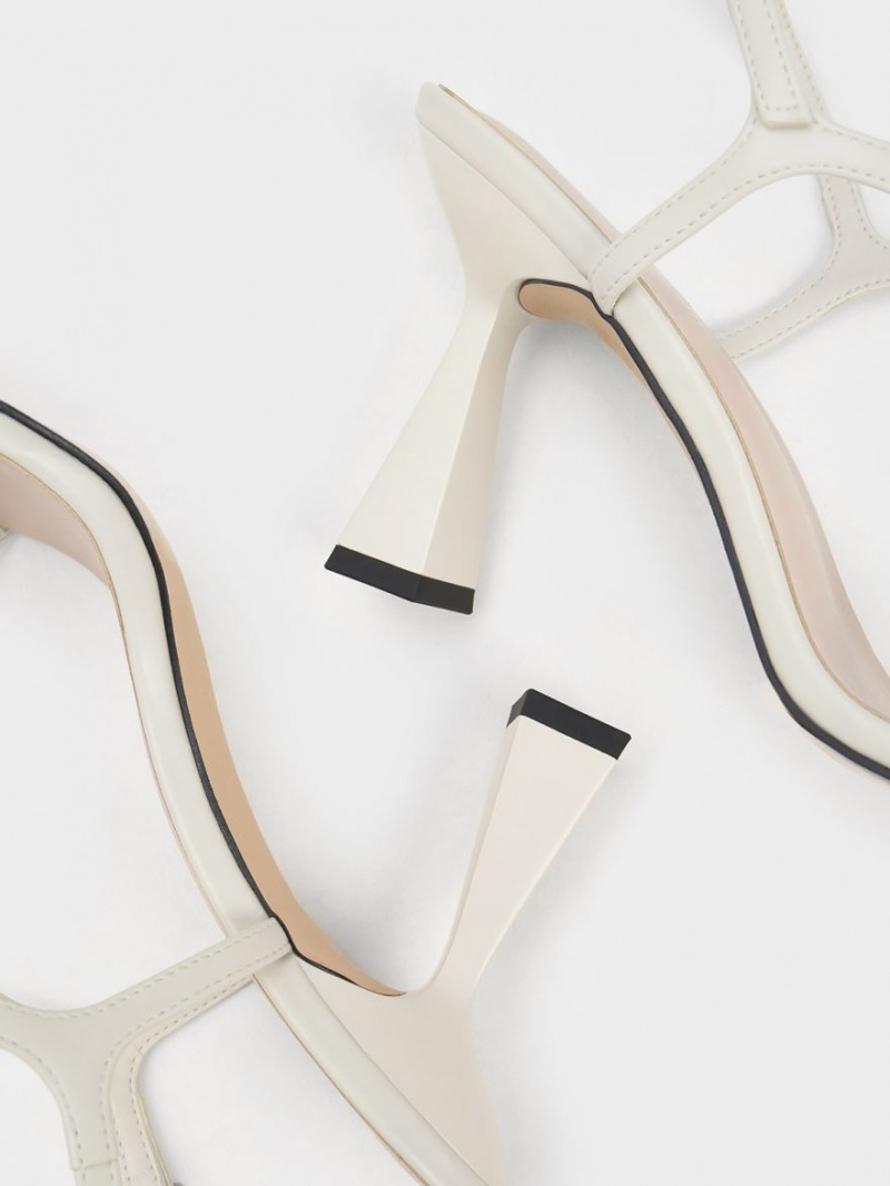 σανδαλια με τακουνι Charles And Keith Square toe Trapeze ασπρα | 72931-ZBLV