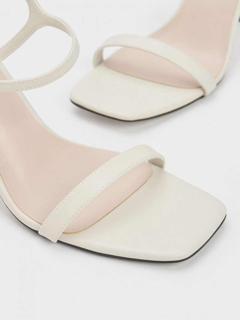 σανδαλια με τακουνι Charles And Keith Square toe Trapeze ασπρα | 72931-ZBLV