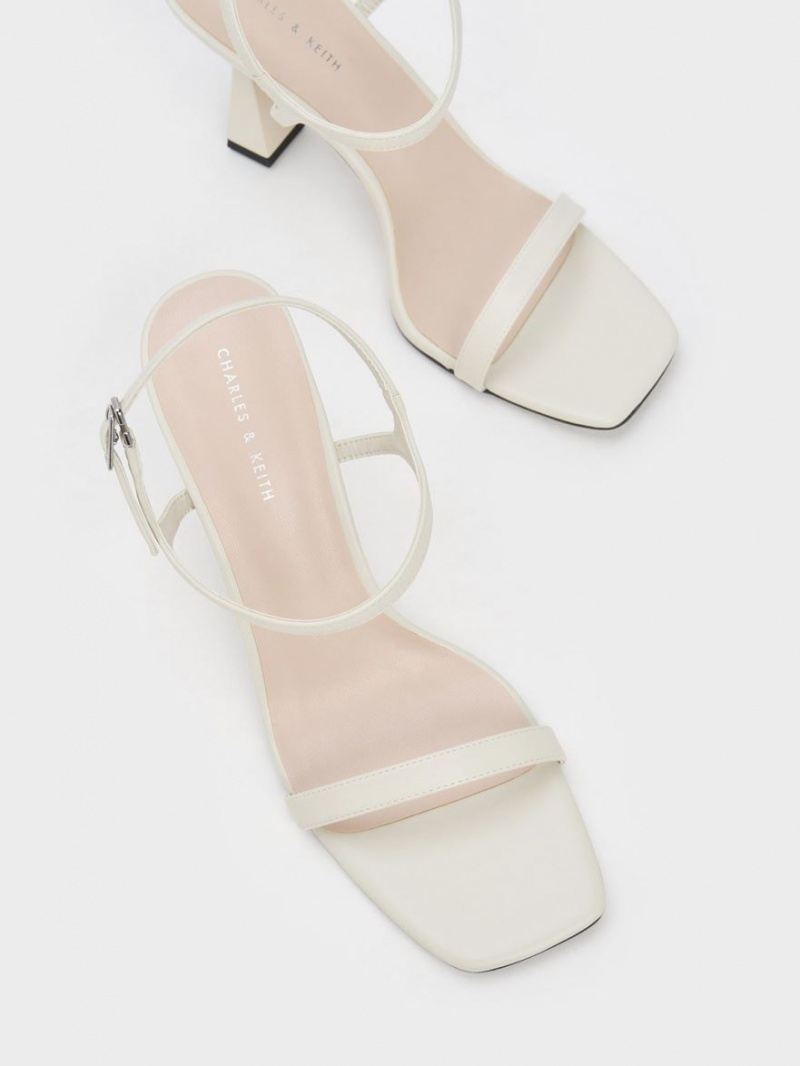 σανδαλια με τακουνι Charles And Keith Square toe Trapeze ασπρα | 72931-ZBLV