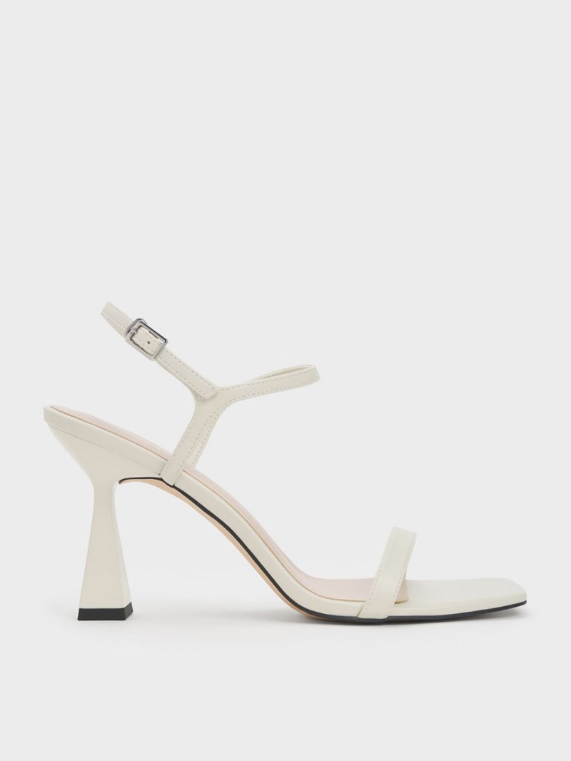 σανδαλια με τακουνι Charles And Keith Square toe Trapeze ασπρα | 72931-ZBLV