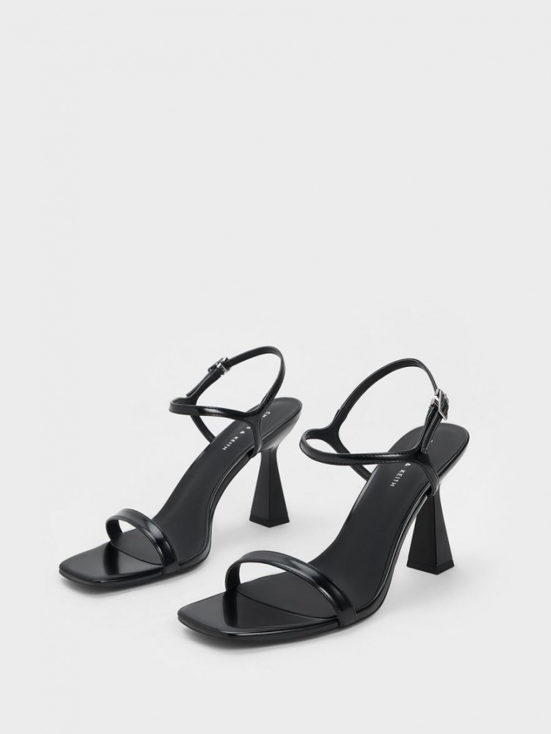 σανδαλια με τακουνι Charles And Keith Square toe Trapeze μαυρα | 58601-JNVS