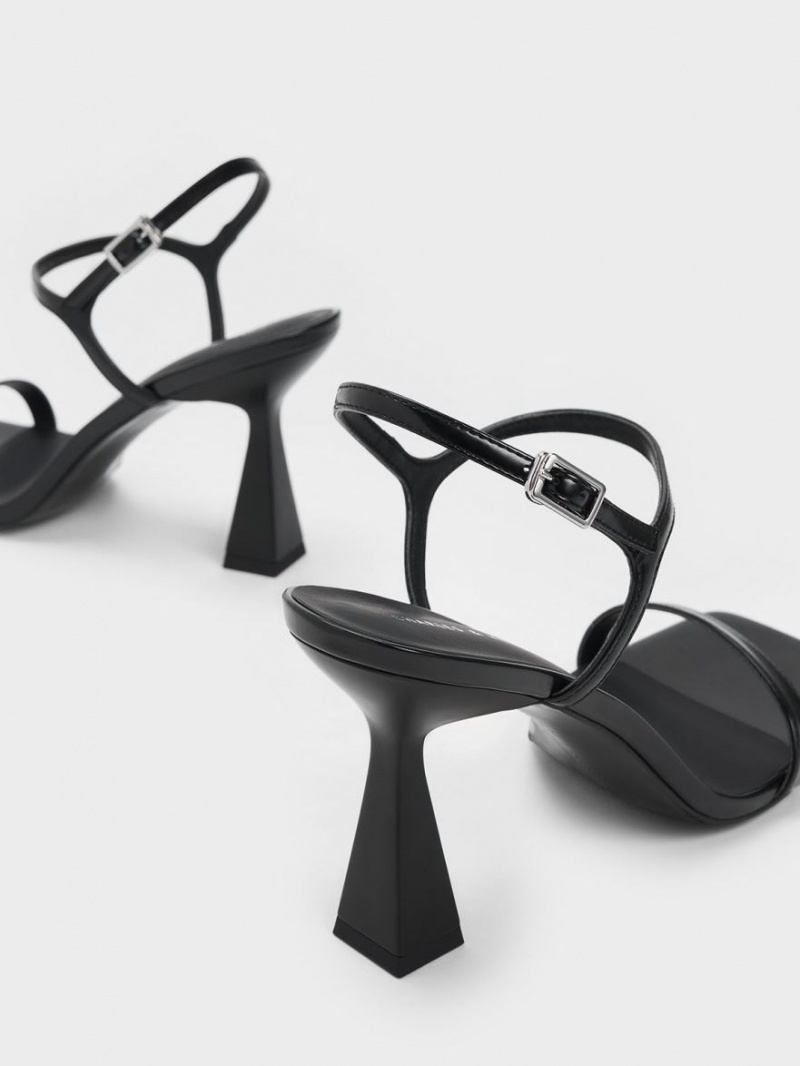 σανδαλια με τακουνι Charles And Keith Square toe Trapeze μαυρα | 58601-JNVS