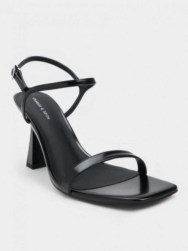 σανδαλια με τακουνι Charles And Keith Square toe Trapeze μαυρα | 58601-JNVS