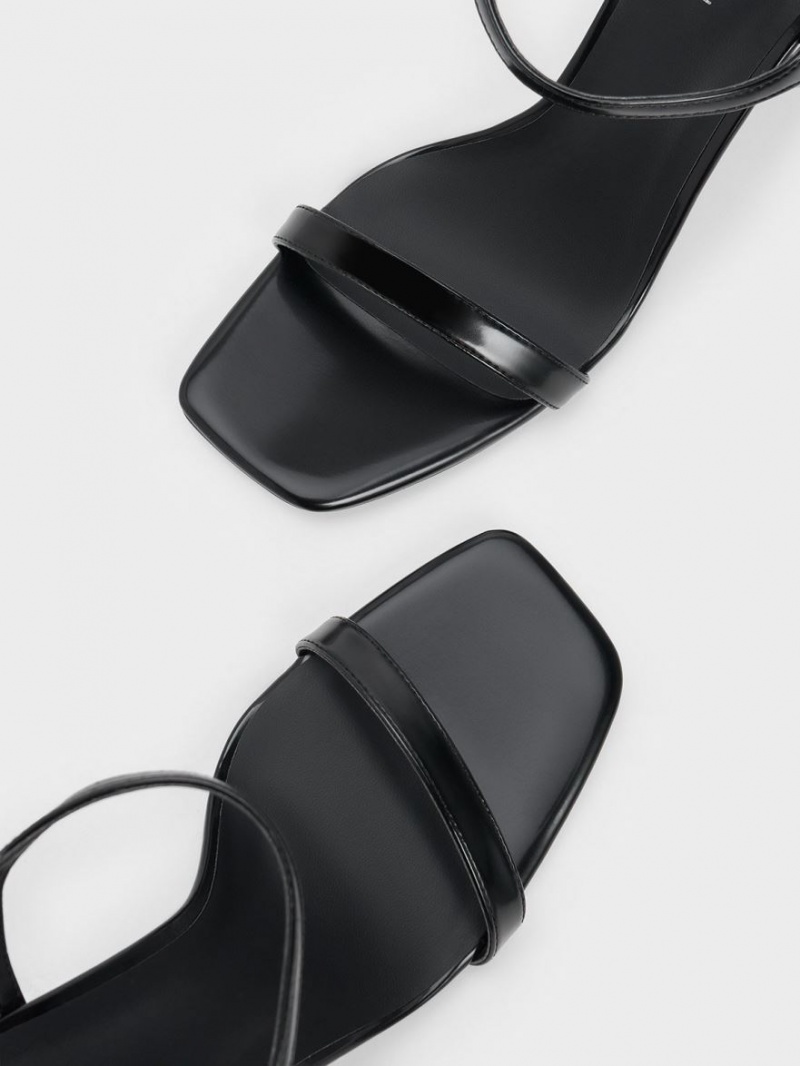 σανδαλια με τακουνι Charles And Keith Square toe Trapeze μαυρα | 58601-JNVS