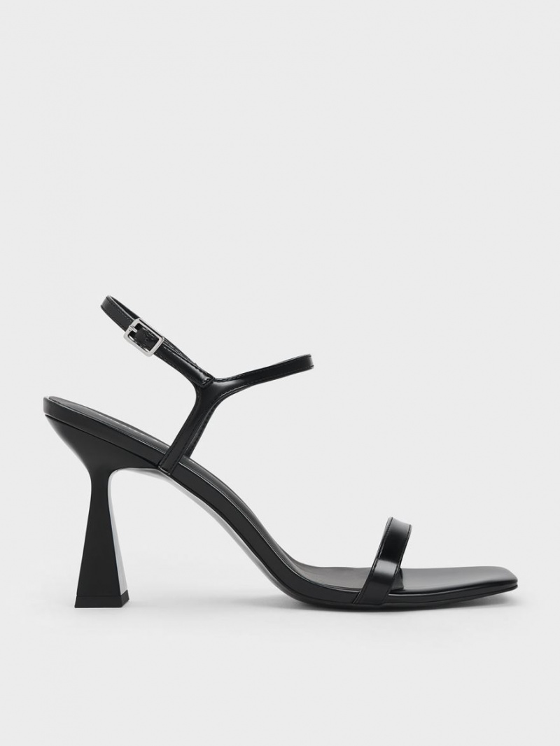 σανδαλια με τακουνι Charles And Keith Square toe Trapeze μαυρα | 58601-JNVS