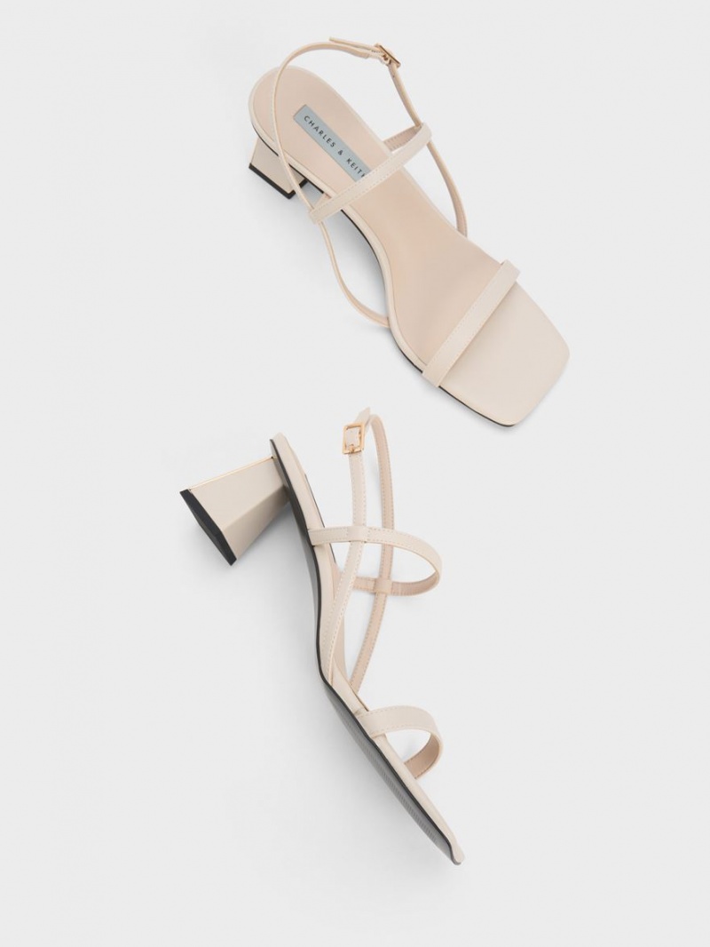 Σανδάλια Με Λουριά Charles And Keith Square-toe ασπρα | 14387-ORMY