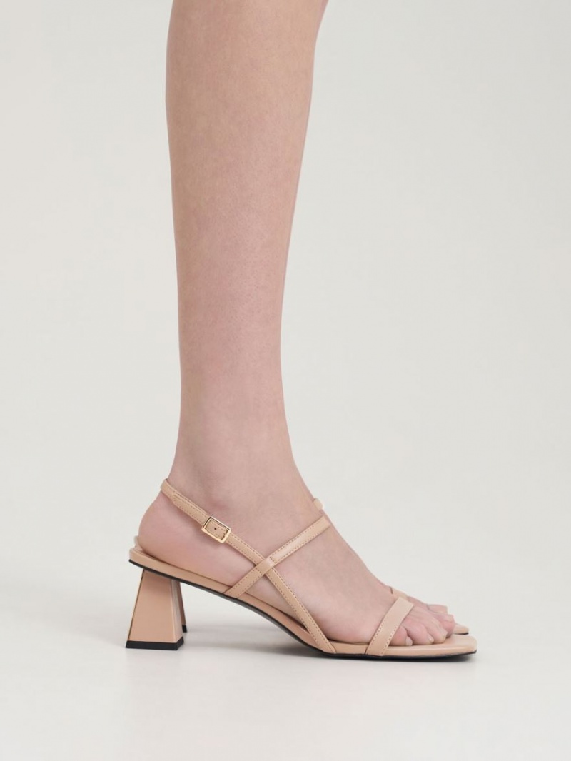 Σανδάλια Με Λουριά Charles And Keith Square-toe Μπεζ | 47596-NDAL